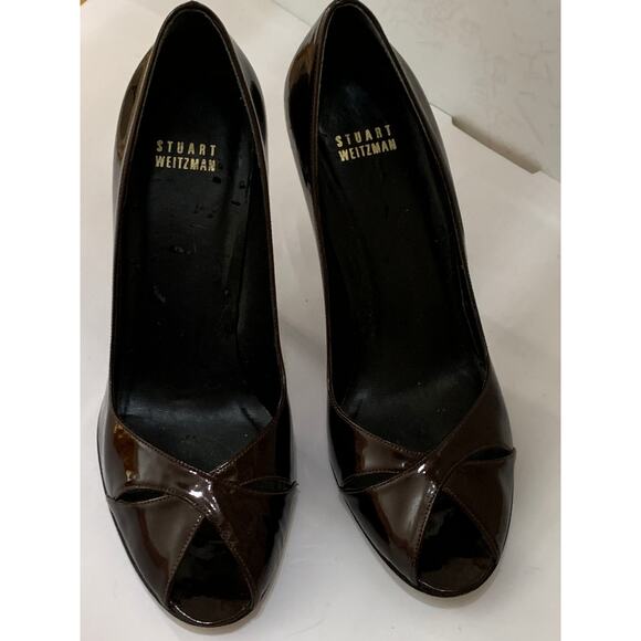 Stuart Weitzman Women's Metallic Brown Leather Peep Toe Pump Heels Size 9 - Picture 7 of 11